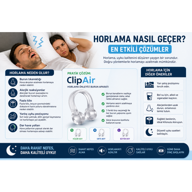 ClipAir Horlama &Ouml;nleyici Burun Aparatı | Rahat Nefes & Kesintisiz Uyku